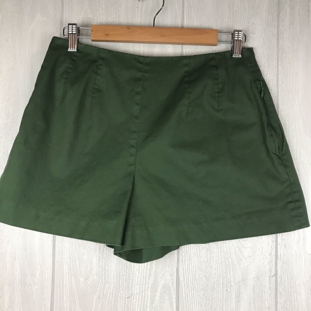 Kate Spade Saturday green cotton stretch rear zip high rise shorts